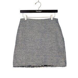 Banana Republic Size 4 Navy Canvas Burlap Mini Skirt with Silver Tinsel Fringe